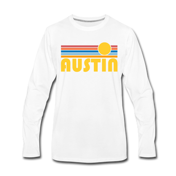 Austin, Texas Long Sleeve T-Shirt - Retro Sunrise Unisex Austin Long Sleeve Shirt - white