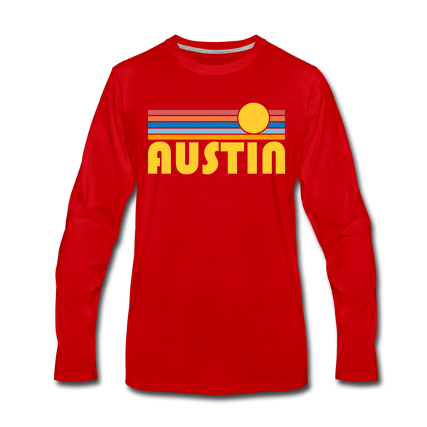 Austin, Texas Long Sleeve T-Shirt - Retro Sunrise Unisex Austin Long Sleeve Shirt - red