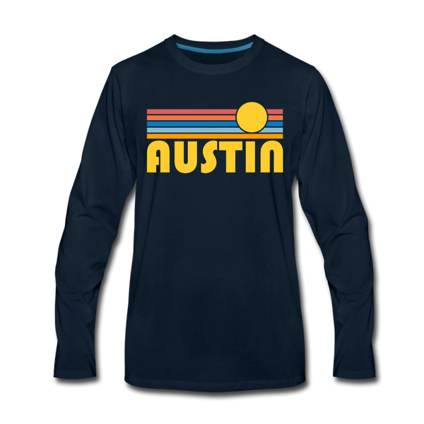 Austin, Texas Long Sleeve T-Shirt - Retro Sunrise Unisex Austin Long Sleeve Shirt - deep navy