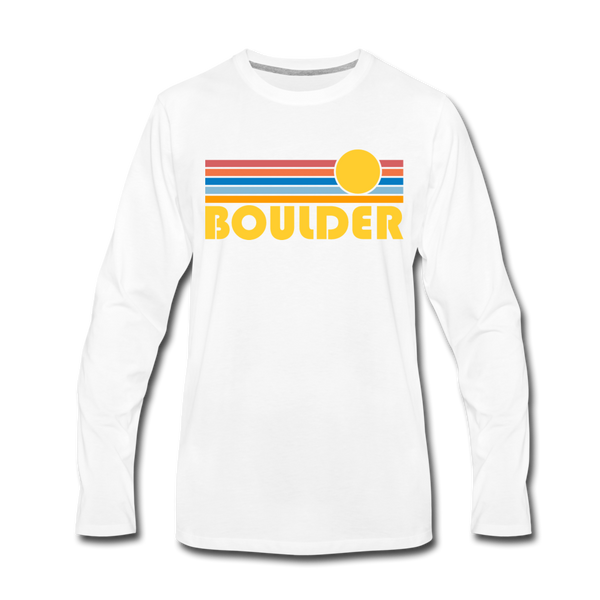 Boulder, Colorado Long Sleeve T-Shirt - Retro Sunrise Unisex Boulder Long Sleeve Shirt - white