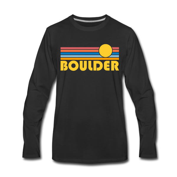 Boulder, Colorado Long Sleeve T-Shirt - Retro Sunrise Unisex Boulder Long Sleeve Shirt - black