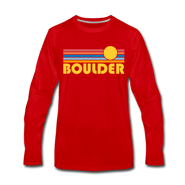 Boulder, Colorado Long Sleeve T-Shirt - Retro Sunrise Unisex Boulder Long Sleeve Shirt - red