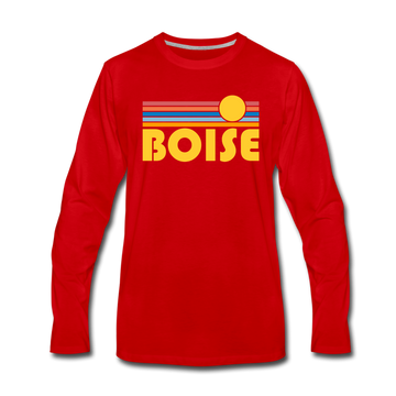 Boise, Idaho Long Sleeve T-Shirt - Retro Sunrise Unisex Boise Long Sleeve Shirt - red