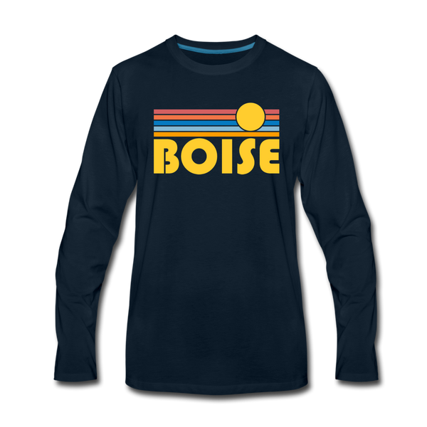Boise, Idaho Long Sleeve T-Shirt - Retro Sunrise Unisex Boise Long Sleeve Shirt - deep navy