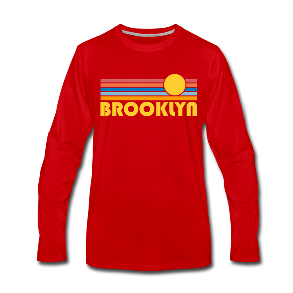 Brooklyn, New York Long Sleeve T-Shirt - Retro Sunrise Unisex Brooklyn Long Sleeve Shirt - red