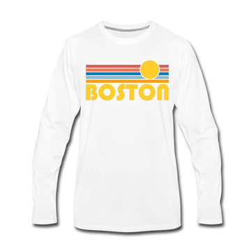 Boston, Massachusetts Long Sleeve T-Shirt - Retro Sunrise Unisex Boston Long Sleeve Shirt - white