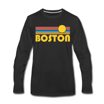 Boston, Massachusetts Long Sleeve T-Shirt - Retro Sunrise Unisex Boston Long Sleeve Shirt - black