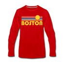 Boston, Massachusetts Long Sleeve T-Shirt - Retro Sunrise Unisex Boston Long Sleeve Shirt - red