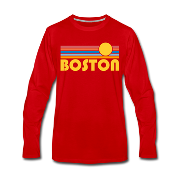 Boston, Massachusetts Long Sleeve T-Shirt - Retro Sunrise Unisex Boston Long Sleeve Shirt - red