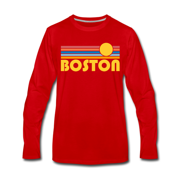Boston, Massachusetts Long Sleeve T-Shirt - Retro Sunrise Unisex Boston Long Sleeve Shirt - red