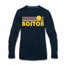 Boston, Massachusetts Long Sleeve T-Shirt - Retro Sunrise Unisex Boston Long Sleeve Shirt - deep navy