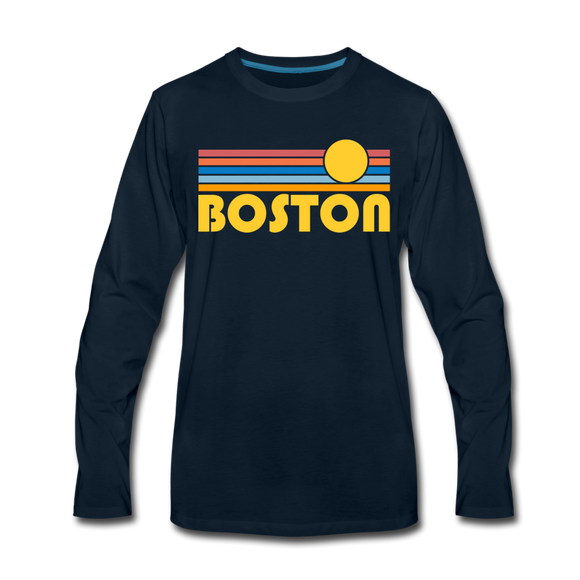 Boston, Massachusetts Long Sleeve T-Shirt - Retro Sunrise Unisex Boston Long Sleeve Shirt - deep navy