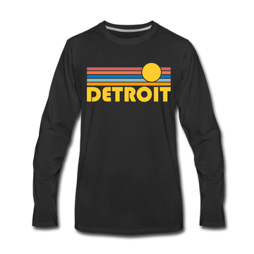 Detroit, Michigan Long Sleeve T-Shirt - Retro Sunrise Unisex Detroit Long Sleeve Shirt - black