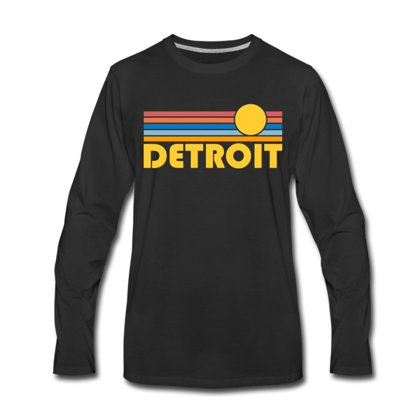 Detroit, Michigan Long Sleeve T-Shirt - Retro Sunrise Unisex Detroit Long Sleeve Shirt - black