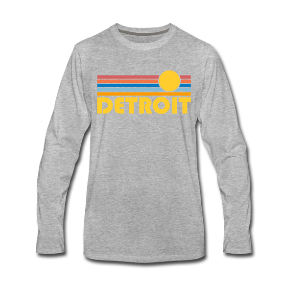Detroit, Michigan Long Sleeve T-Shirt - Retro Sunrise Unisex Detroit Long Sleeve Shirt - heather gray