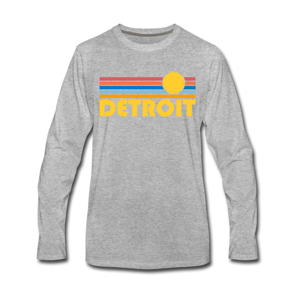 Detroit, Michigan Long Sleeve T-Shirt - Retro Sunrise Unisex Detroit Long Sleeve Shirt - heather gray