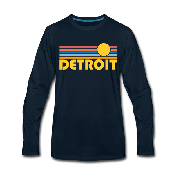 Detroit, Michigan Long Sleeve T-Shirt - Retro Sunrise Unisex Detroit Long Sleeve Shirt - deep navy