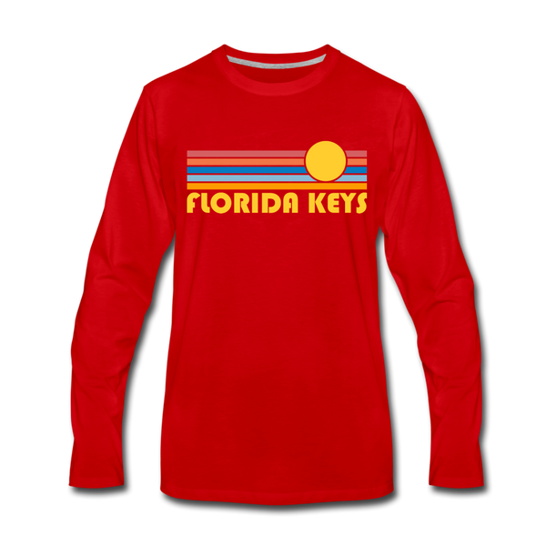 Florida Keys, Florida Long Sleeve T-Shirt - Retro Sunrise Unisex Florida Keys Long Sleeve Shirt - red