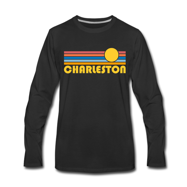 Charleston, South Carolina Long Sleeve T-Shirt - Retro Sunrise Unisex Charleston Long Sleeve Shirt - black