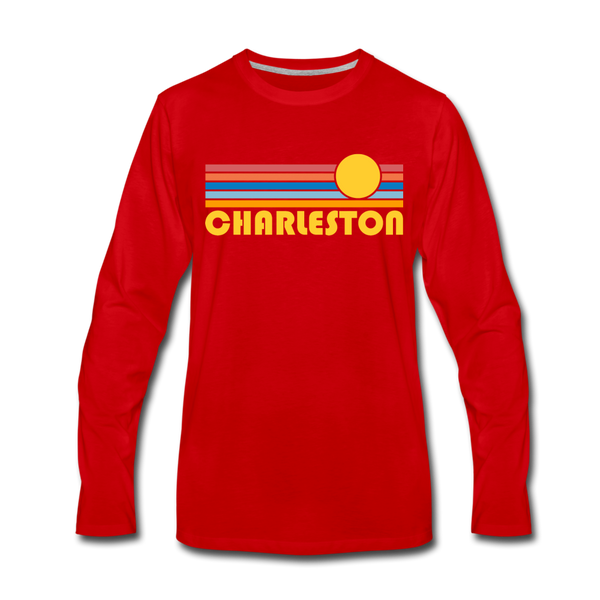 Charleston, South Carolina Long Sleeve T-Shirt - Retro Sunrise Unisex Charleston Long Sleeve Shirt - red