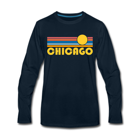 Chicago, Illinois Long Sleeve T-Shirt - Retro Sunrise Unisex Chicago Long Sleeve Shirt - deep navy
