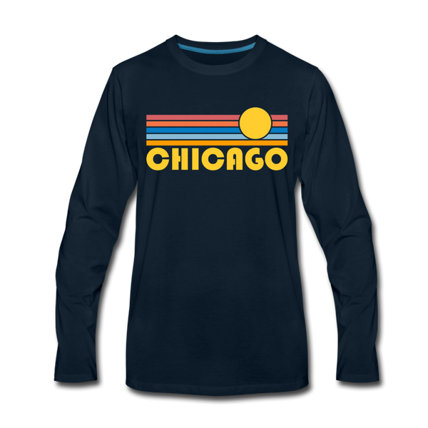 Chicago, Illinois Long Sleeve T-Shirt - Retro Sunrise Unisex Chicago Long Sleeve Shirt - deep navy