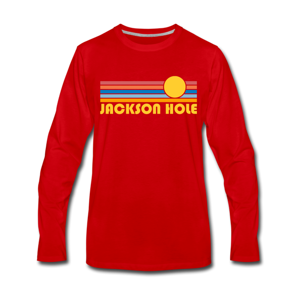 Jackson Hole, Wyoming Long Sleeve T-Shirt - Retro Sunrise Unisex Jackson Hole Long Sleeve Shirt - red