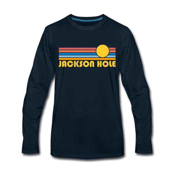 Jackson Hole, Wyoming Long Sleeve T-Shirt - Retro Sunrise Unisex Jackson Hole Long Sleeve Shirt - deep navy