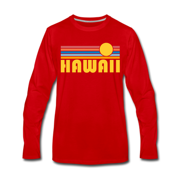 Hawaii Long Sleeve T-Shirt - Retro Sunrise Unisex Hawaii Long Sleeve Shirt - red