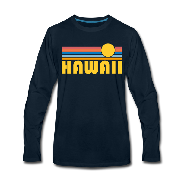 Hawaii Long Sleeve T-Shirt - Retro Sunrise Unisex Hawaii Long Sleeve Shirt - deep navy