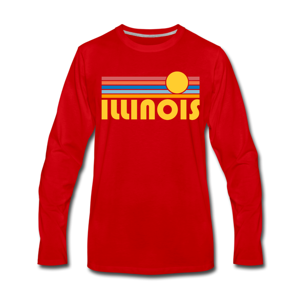 Illinois Long Sleeve T-Shirt - Retro Sunrise Unisex Illinois Long Sleeve Shirt - red