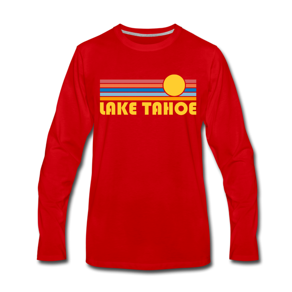 Lake Tahoe, California Long Sleeve T-Shirt - Retro Sunrise Unisex Lake Tahoe Long Sleeve Shirt - red