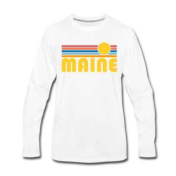 Maine Long Sleeve T-Shirt - Retro Sunrise Unisex Maine Long Sleeve Shirt - white