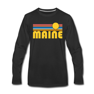 Maine Long Sleeve T-Shirt - Retro Sunrise Unisex Maine Long Sleeve Shirt - black
