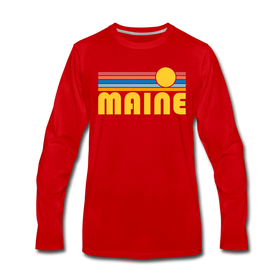 Maine Long Sleeve T-Shirt - Retro Sunrise Unisex Maine Long Sleeve Shirt - red