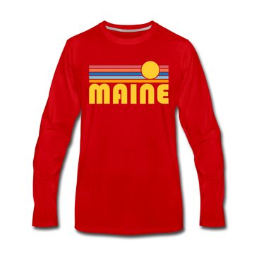 Maine Long Sleeve T-Shirt - Retro Sunrise Unisex Maine Long Sleeve Shirt - red