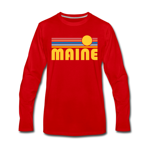 Maine Long Sleeve T-Shirt - Retro Sunrise Unisex Maine Long Sleeve Shirt - red