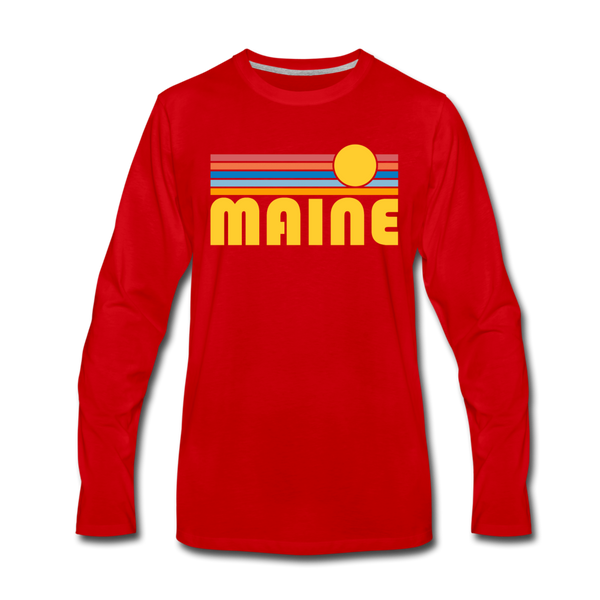 Maine Long Sleeve T-Shirt - Retro Sunrise Unisex Maine Long Sleeve Shirt - red