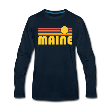 Maine Long Sleeve T-Shirt - Retro Sunrise Unisex Maine Long Sleeve Shirt - deep navy
