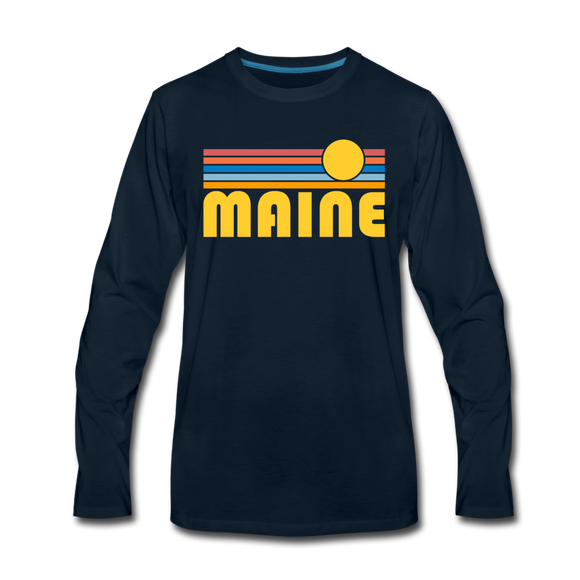 Maine Long Sleeve T-Shirt - Retro Sunrise Unisex Maine Long Sleeve Shirt - deep navy