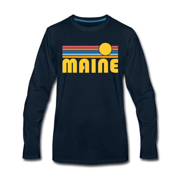 Maine Long Sleeve T-Shirt - Retro Sunrise Unisex Maine Long Sleeve Shirt - deep navy