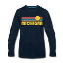 Michigan Long Sleeve T-Shirt - Retro Sunrise Unisex Michigan Long Sleeve Shirt - deep navy