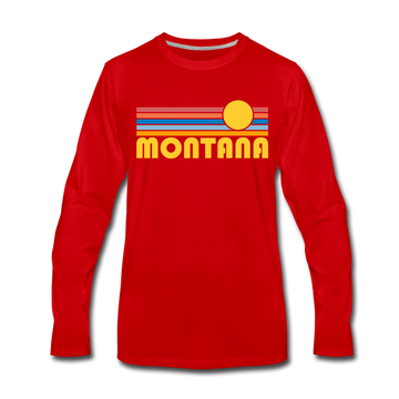 Montana Long Sleeve T-Shirt - Retro Sunrise Unisex Montana Long Sleeve Shirt - red