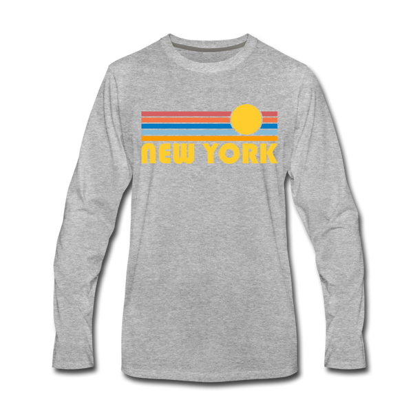 New York, New York Long Sleeve T-Shirt - Retro Sunrise Unisex New York Long Sleeve Shirt - heather gray