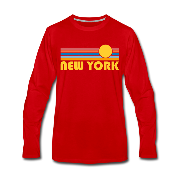New York, New York Long Sleeve T-Shirt - Retro Sunrise Unisex New York Long Sleeve Shirt - red