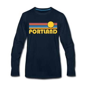 Portland, Oregon Long Sleeve T-Shirt - Retro Sunrise Unisex Portland Long Sleeve Shirt - deep navy