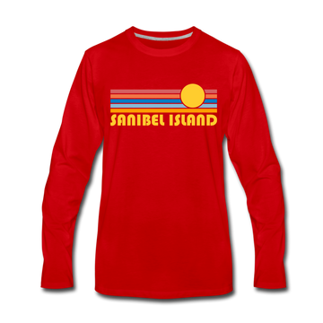Sanibel Island, Florida Long Sleeve T-Shirt - Retro Sunrise Unisex Sanibel Island Long Sleeve Shirt - red