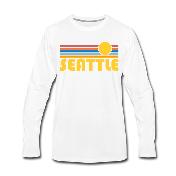 Seattle, Washington Long Sleeve T-Shirt - Retro Sunrise Unisex Seattle Long Sleeve Shirt - white