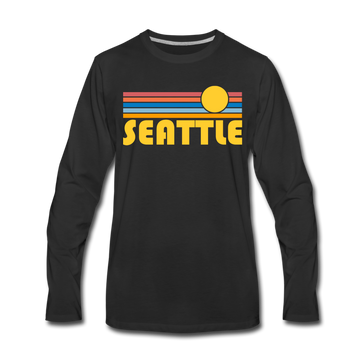 Seattle, Washington Long Sleeve T-Shirt - Retro Sunrise Unisex Seattle Long Sleeve Shirt - black