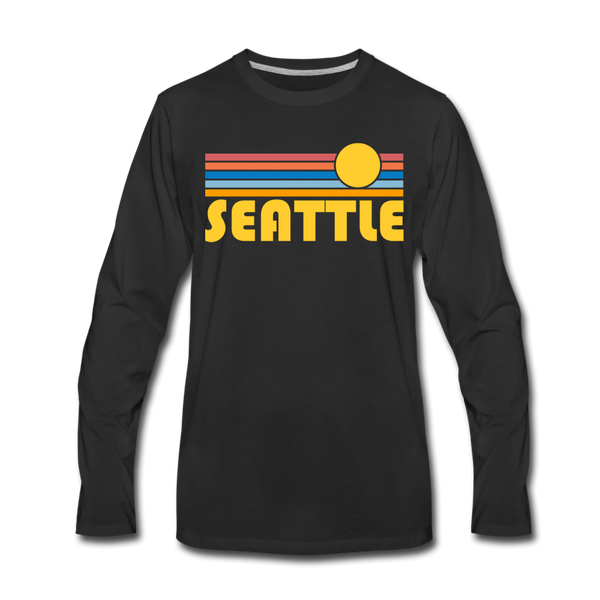 Seattle, Washington Long Sleeve T-Shirt - Retro Sunrise Unisex Seattle Long Sleeve Shirt - black